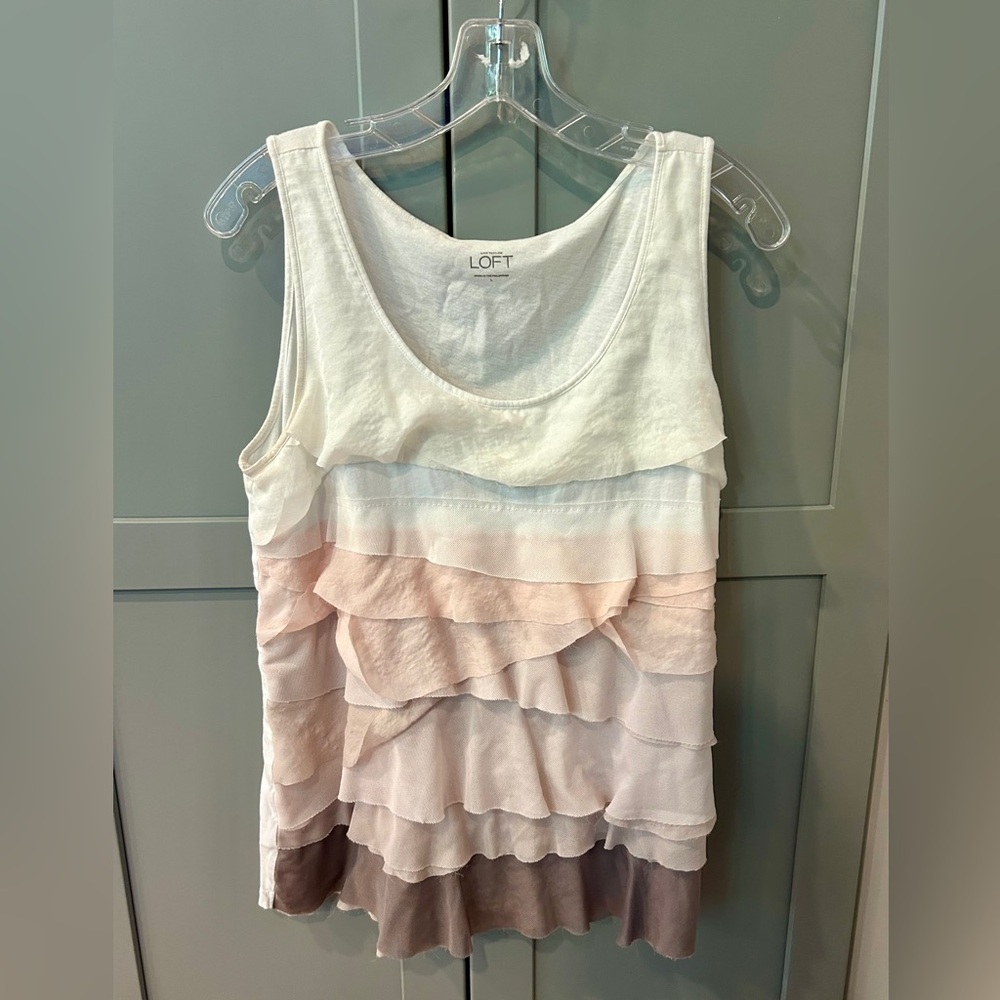LOFT Women's Layered Tank Top - Cream and Pink, Size L